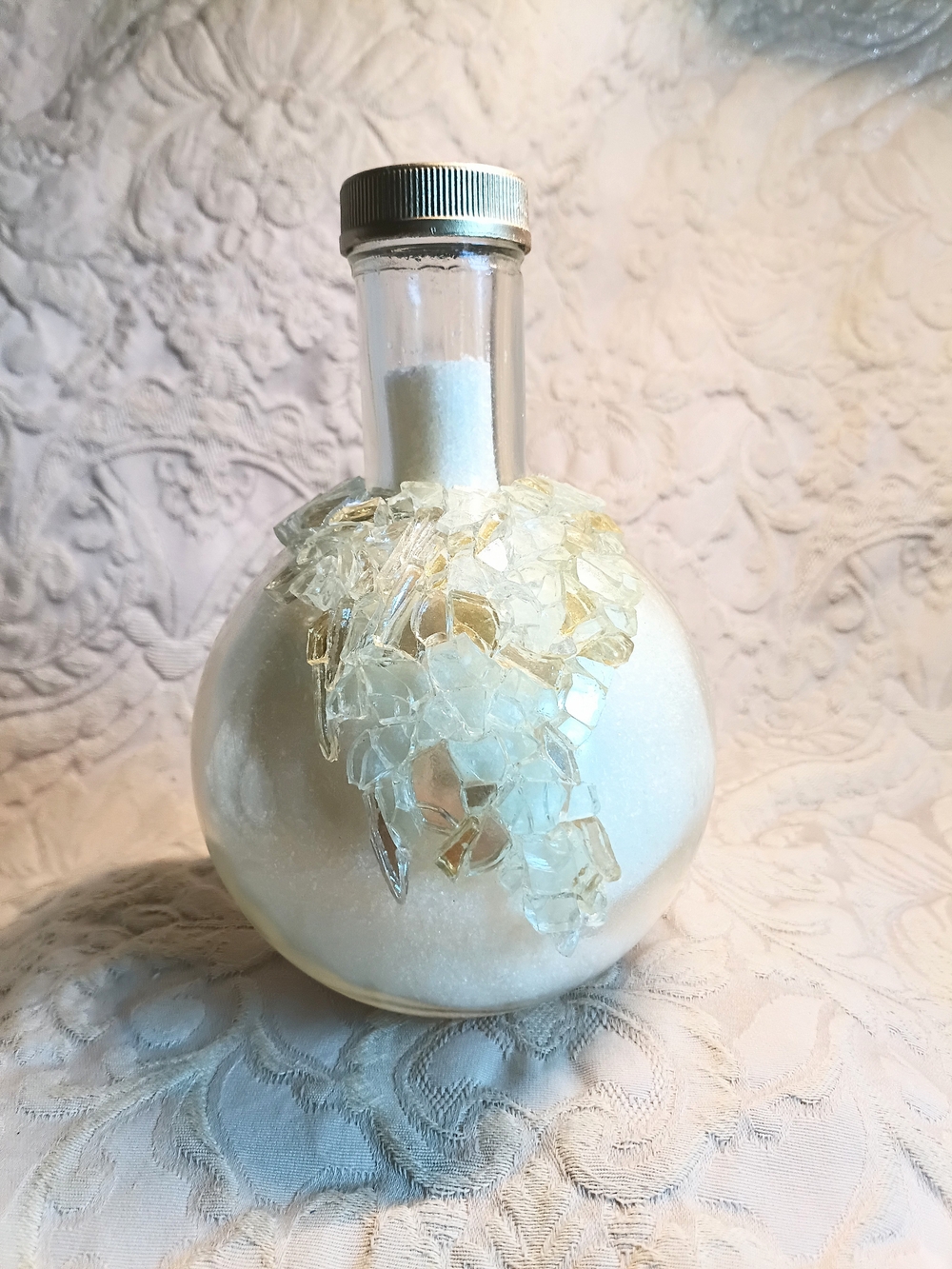 Hand Decorated Bath Salt Jar with Decorative Glass Accent